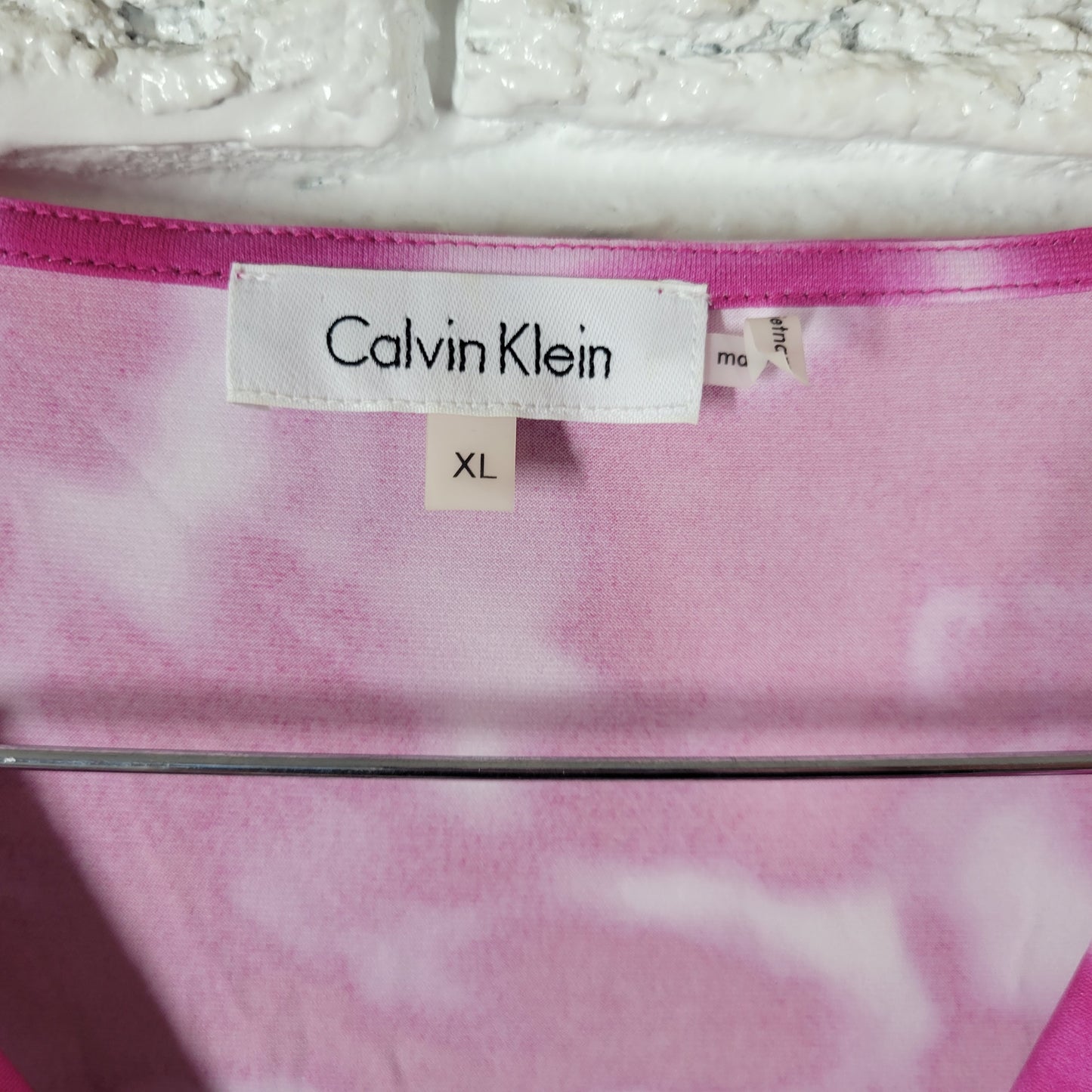 Calvin Klein Womens Top XL Pink White Tie Dye Draped Neck Sleeveless TIE34E