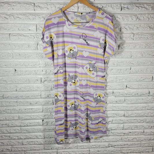 Cute Bear Striped Nightgown Womens L/XL Summer Sleep Shirt STR134XE