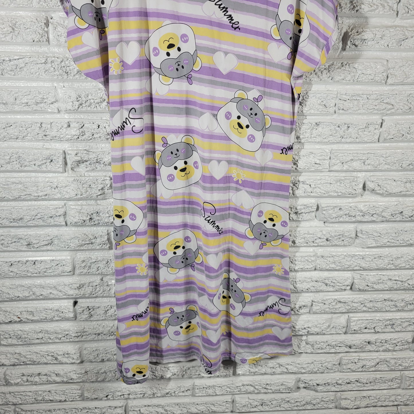 Cute Bear Striped Nightgown Womens L/XL Summer Sleep Shirt STR134XE