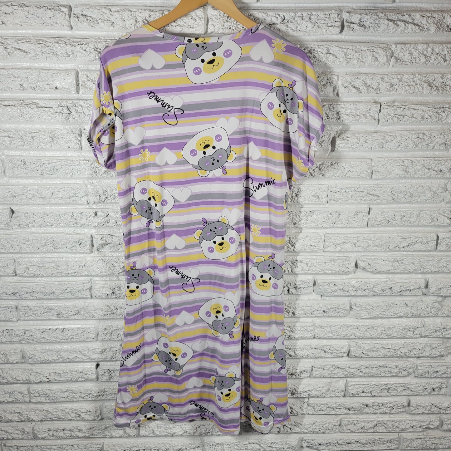 Cute Bear Striped Nightgown Womens L/XL Summer Sleep Shirt STR134XE