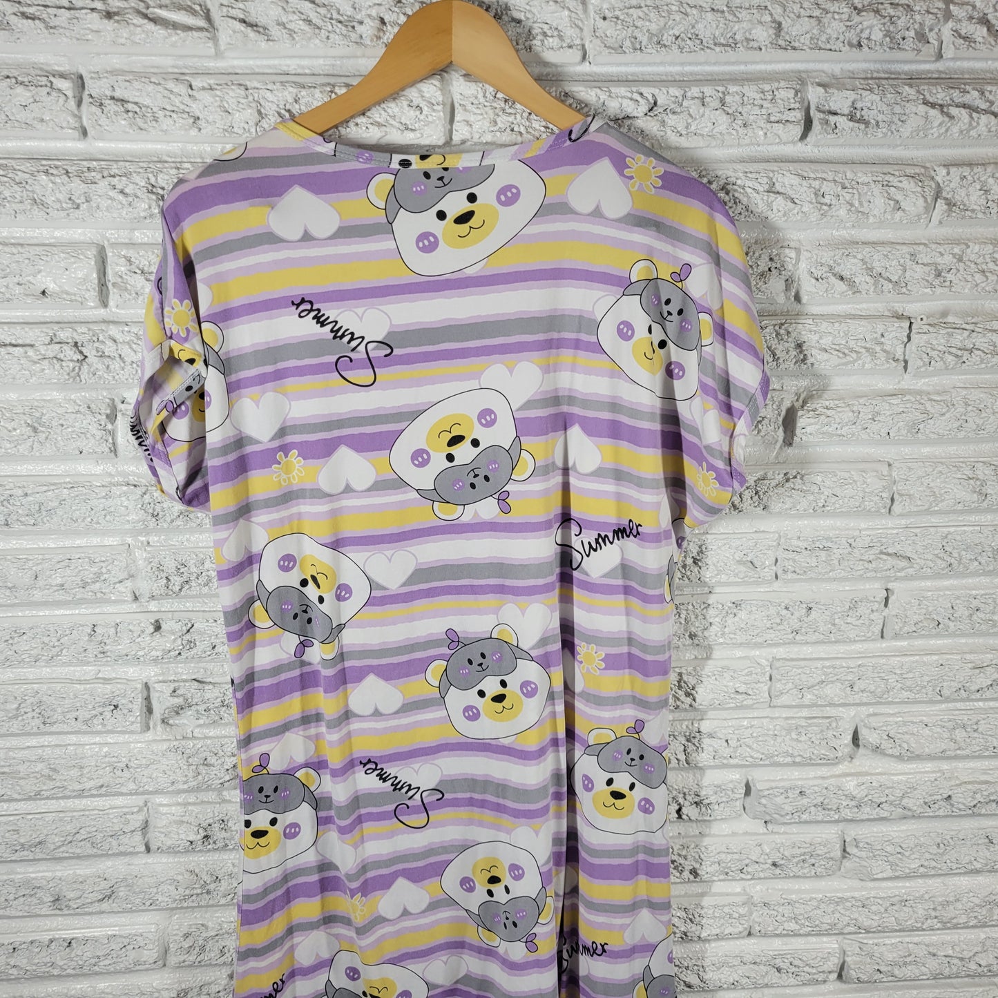 Cute Bear Striped Nightgown Womens L/XL Summer Sleep Shirt STR134XE