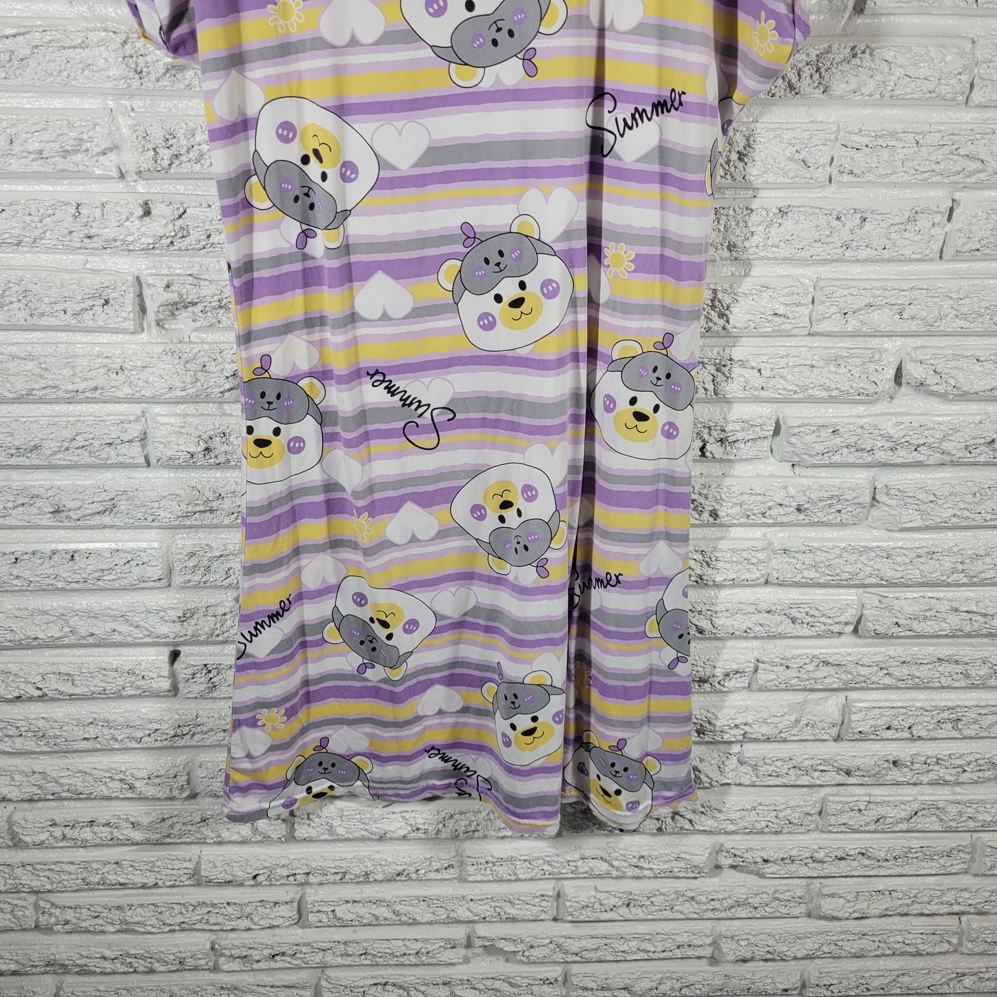 Cute Bear Striped Nightgown Womens L/XL Summer Sleep Shirt STR134XE