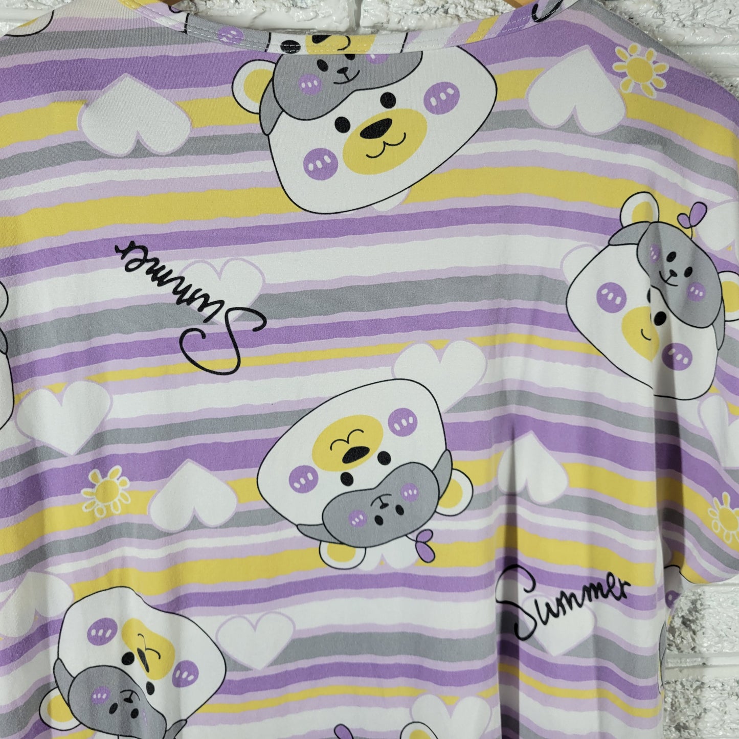 Cute Bear Striped Nightgown Womens L/XL Summer Sleep Shirt STR134XE