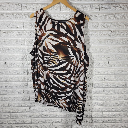 Antthony Womens Tunic 3X Brown Black Animal Print Sleeveless Top Blouse ANI60E
