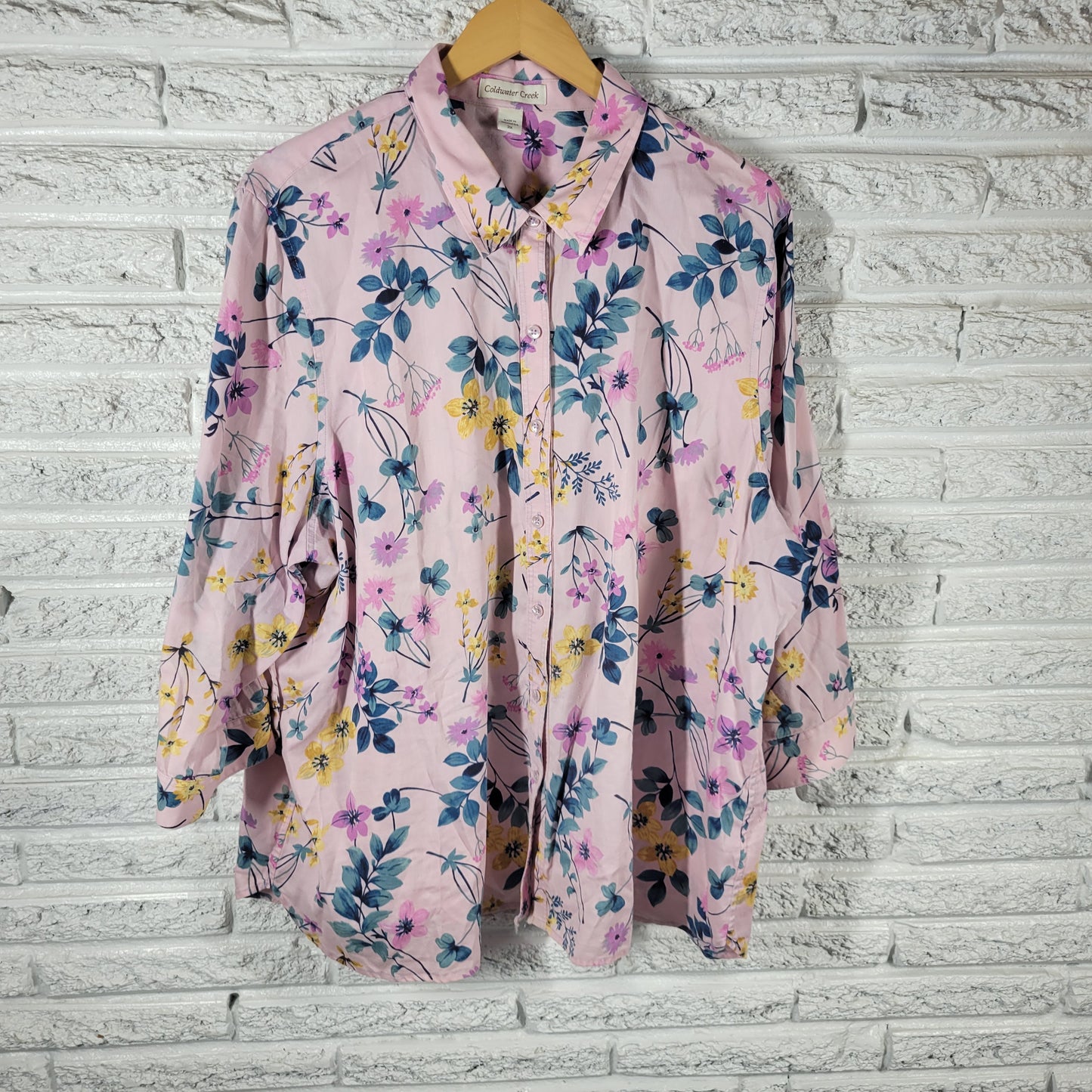 Coldwater Creek Womens Top 3X Floral Button Up Shirt 100% Cotton FLO253XE