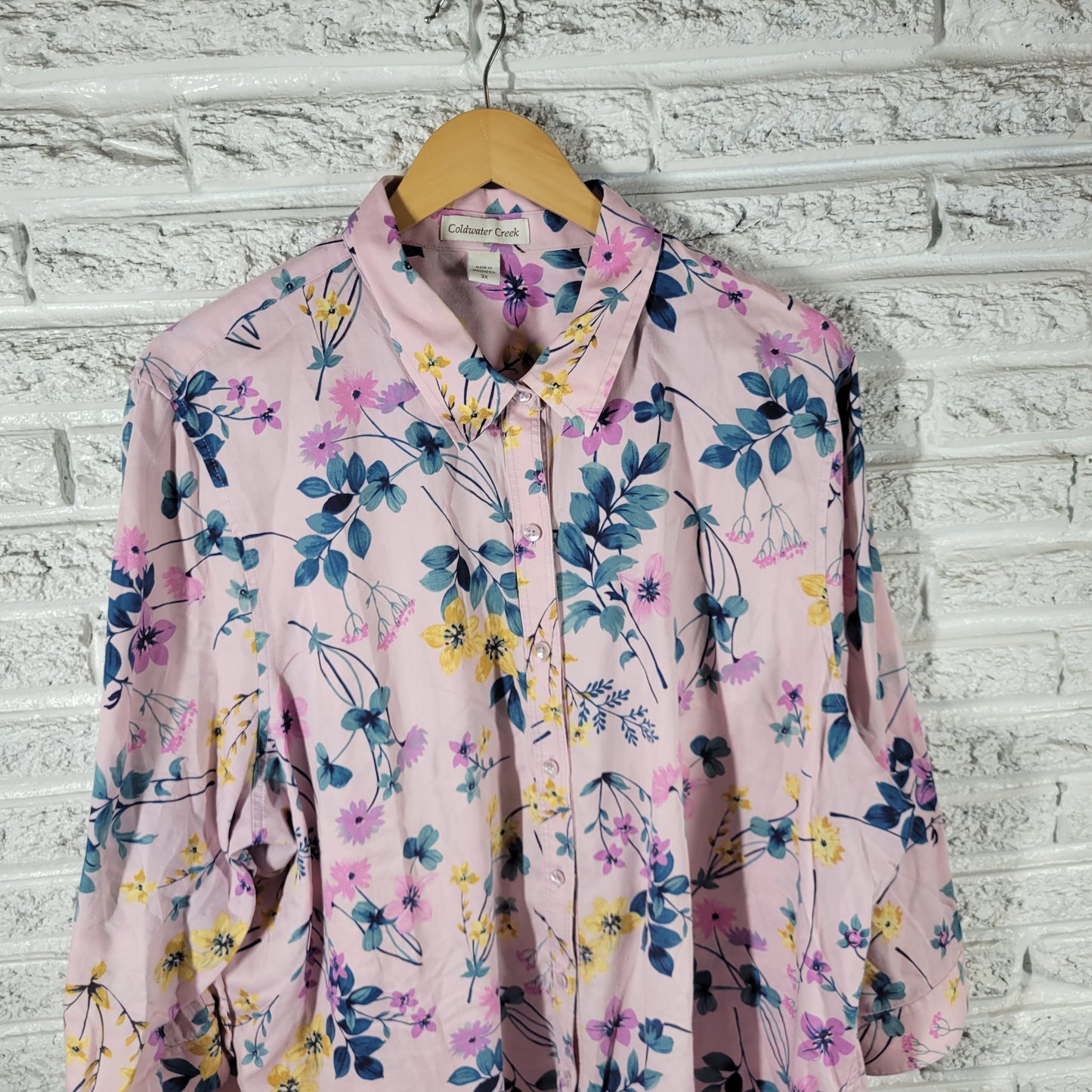 Coldwater Creek Womens Top 3X Floral Button Up Shirt 100% Cotton FLO253XE