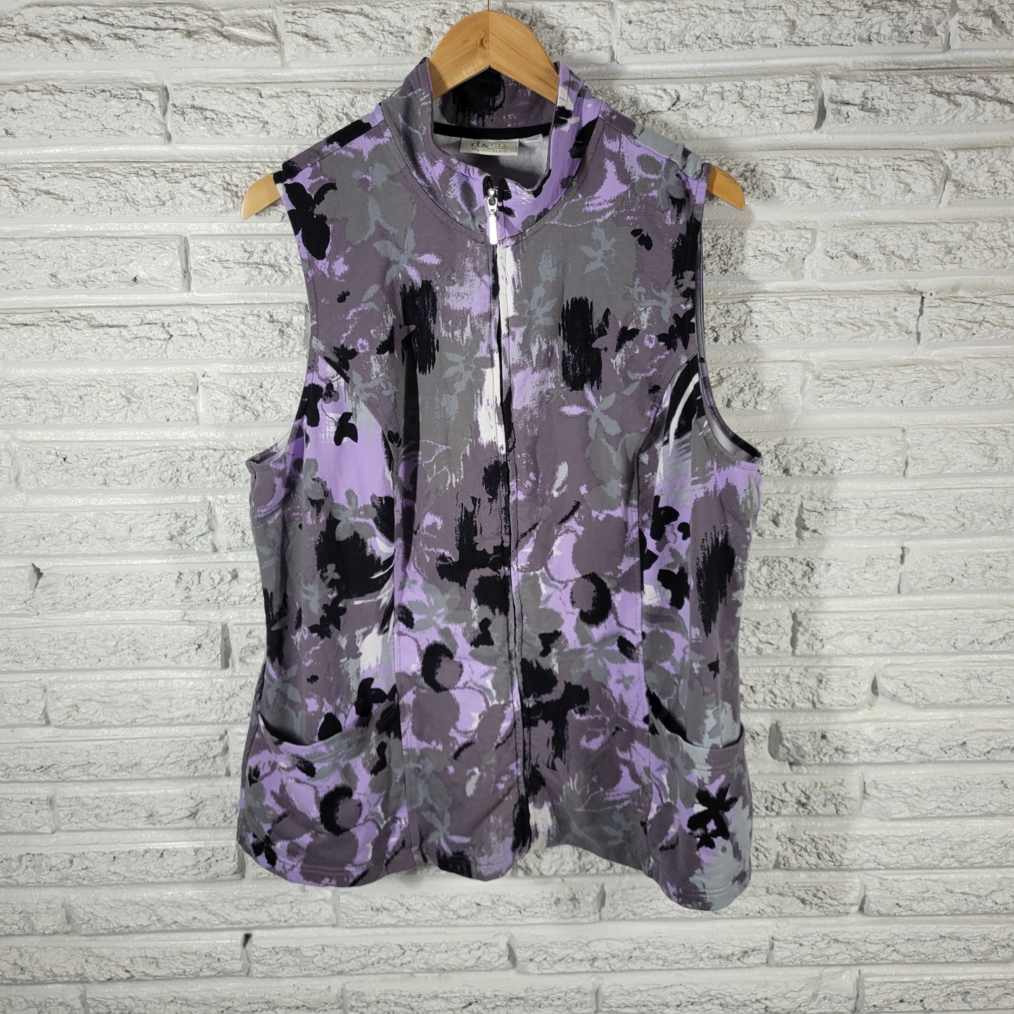 Denim & Co Active Womens Top XL Watercolor Full Zip Sleeveless High Neck WAT5E