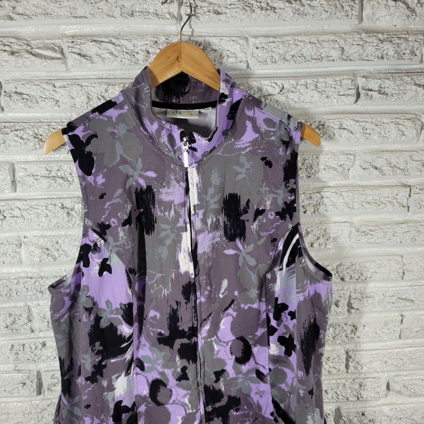 Denim & Co Active Womens Top XL Watercolor Full Zip Sleeveless High Neck WAT5E