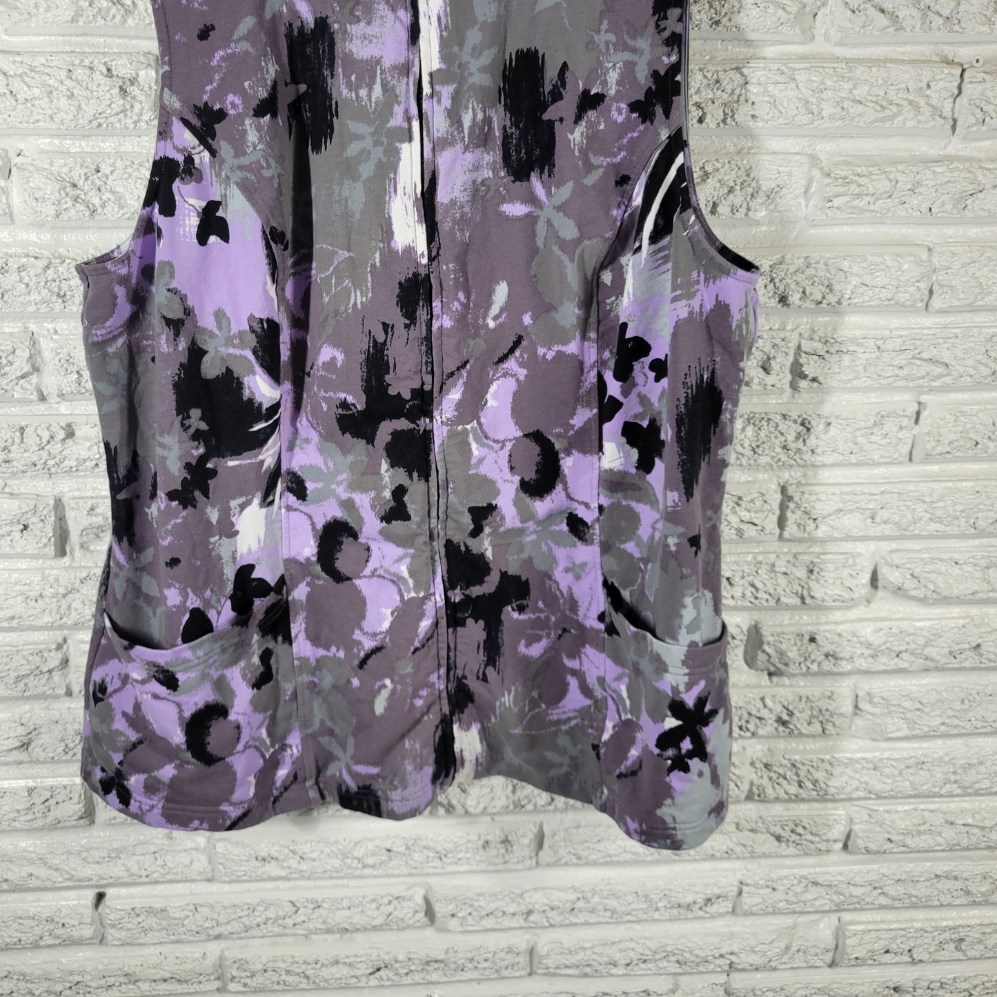 Denim & Co Active Womens Top XL Watercolor Full Zip Sleeveless High Neck WAT5E