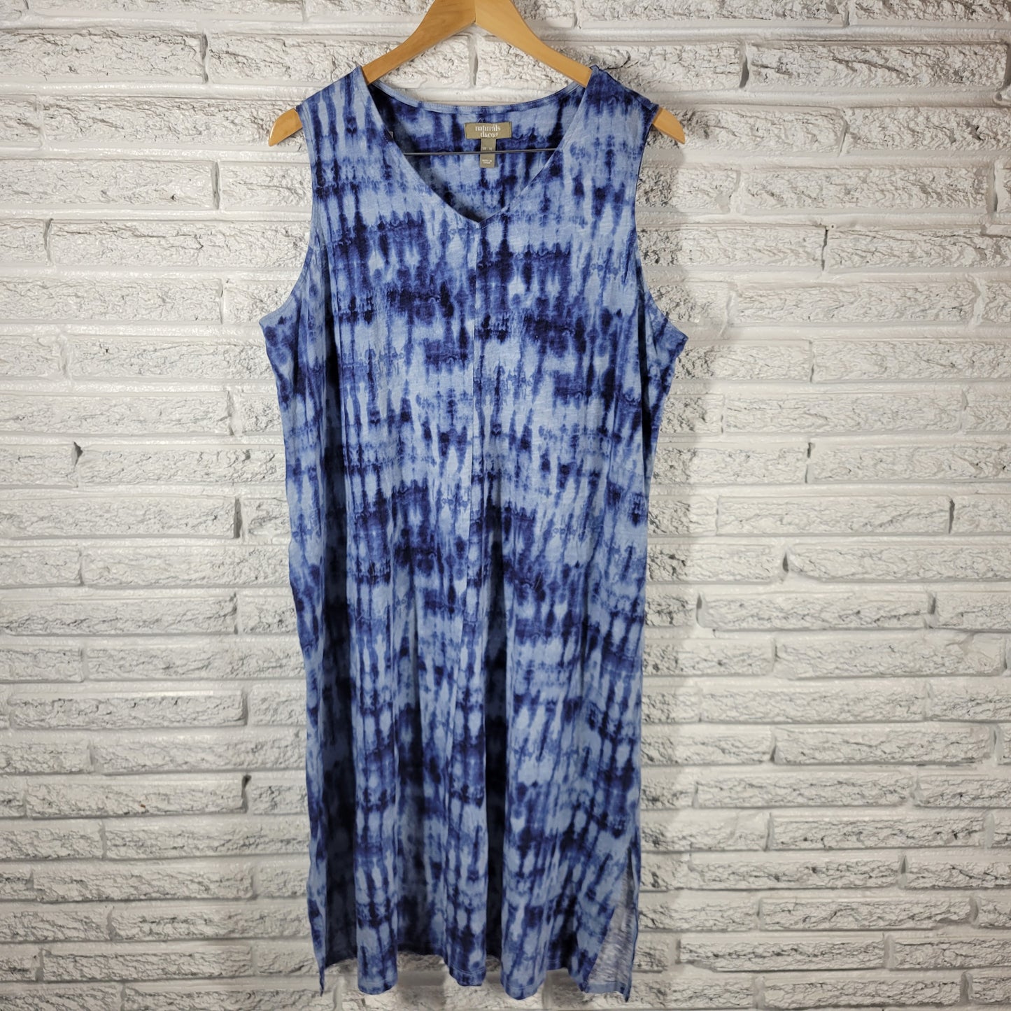 Denim & Co Naturals XL Blue Tie Dye Shift Dress VNeck Sleeveless Pockets TIE21E
