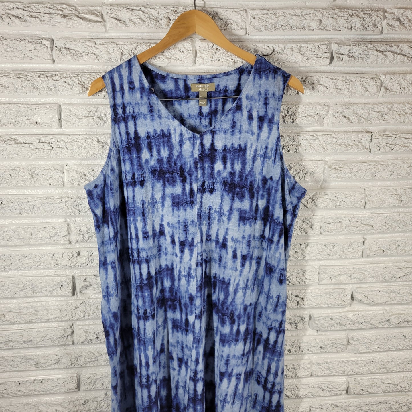 Denim & Co Naturals XL Blue Tie Dye Shift Dress VNeck Sleeveless Pockets TIE21E