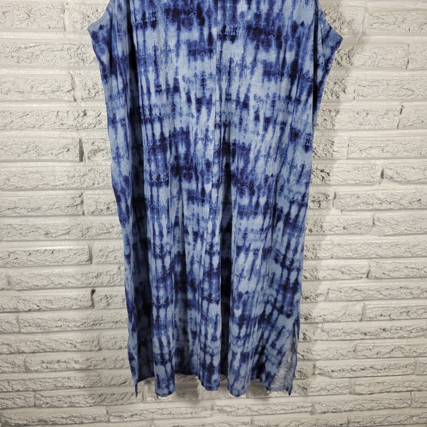 Denim & Co Naturals XL Blue Tie Dye Shift Dress VNeck Sleeveless Pockets TIE21E