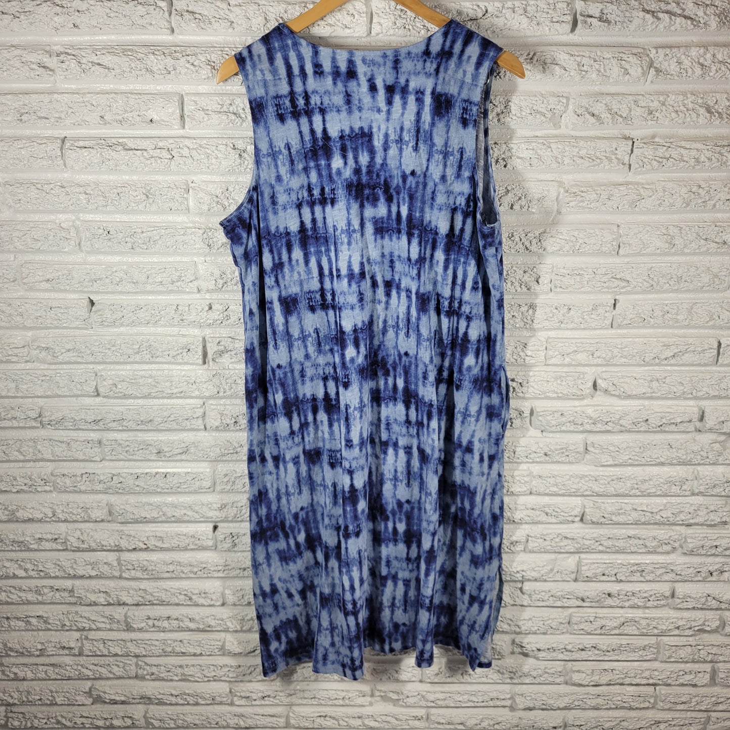 Denim & Co Naturals XL Blue Tie Dye Shift Dress VNeck Sleeveless Pockets TIE21E