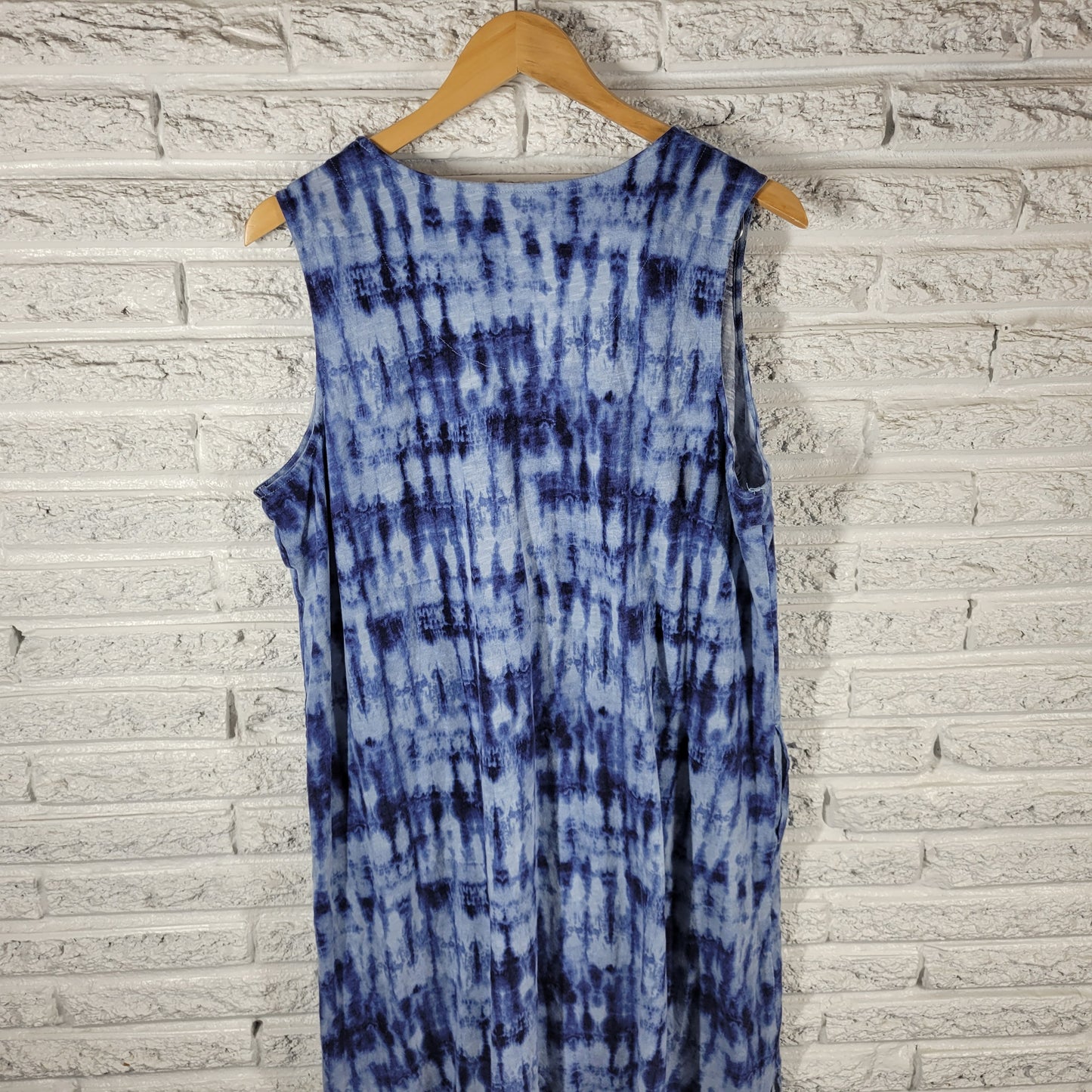 Denim & Co Naturals XL Blue Tie Dye Shift Dress VNeck Sleeveless Pockets TIE21E