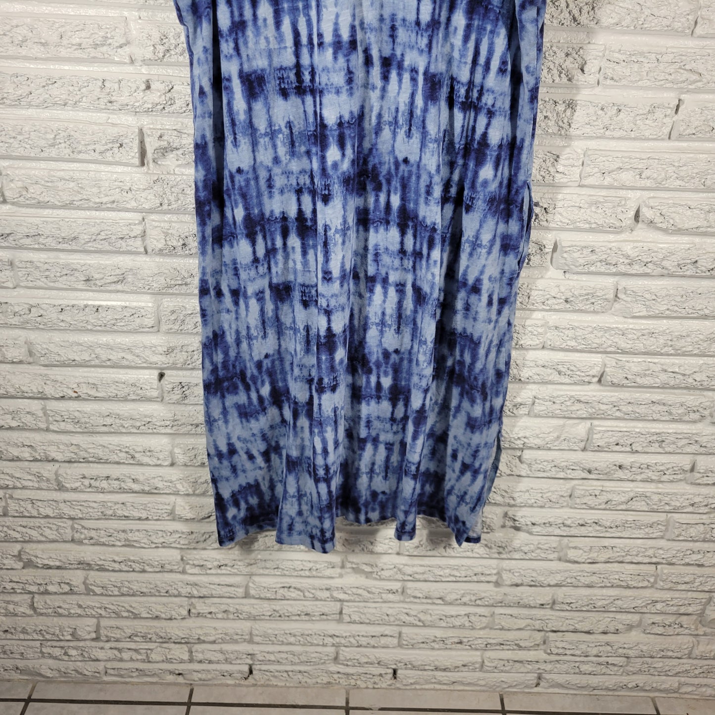 Denim & Co Naturals XL Blue Tie Dye Shift Dress VNeck Sleeveless Pockets TIE21E