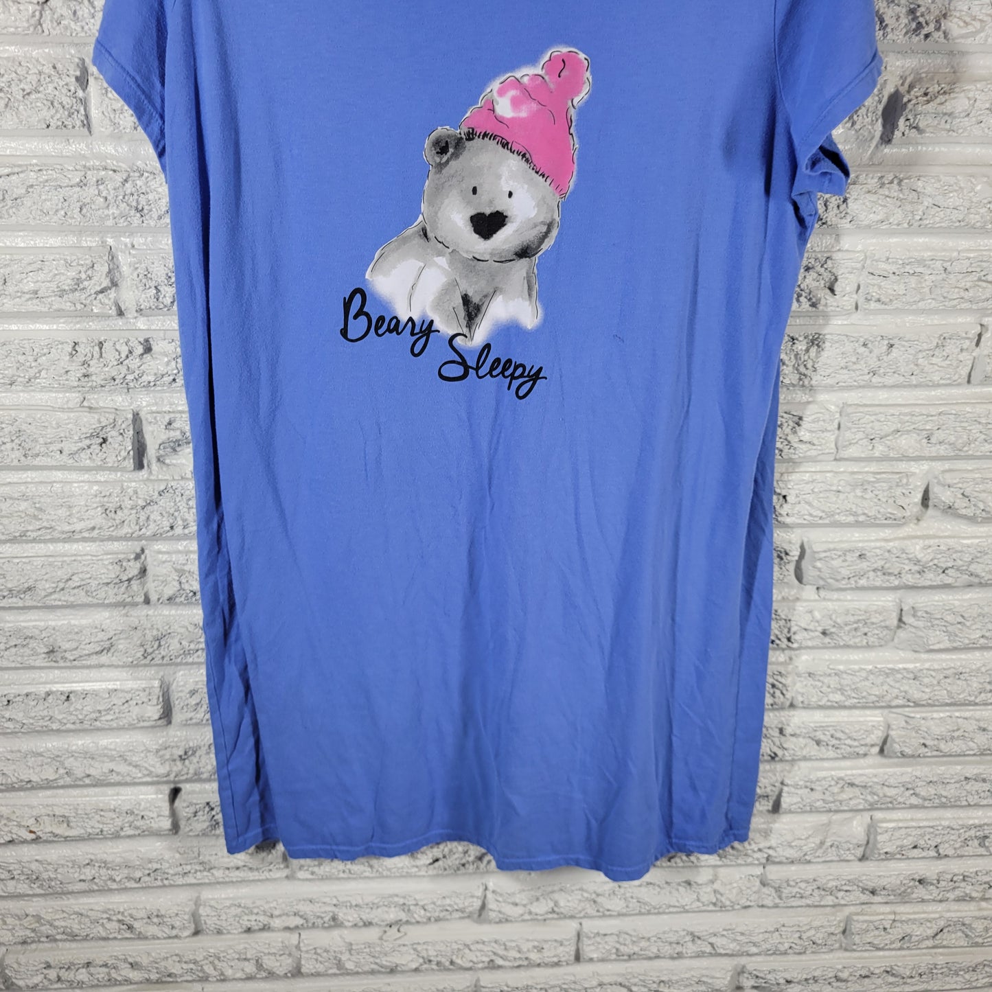 Secret Treasures L/XL Blue Pajama Top VNeck Sleepwear Short Sleeve Bear BLU67E