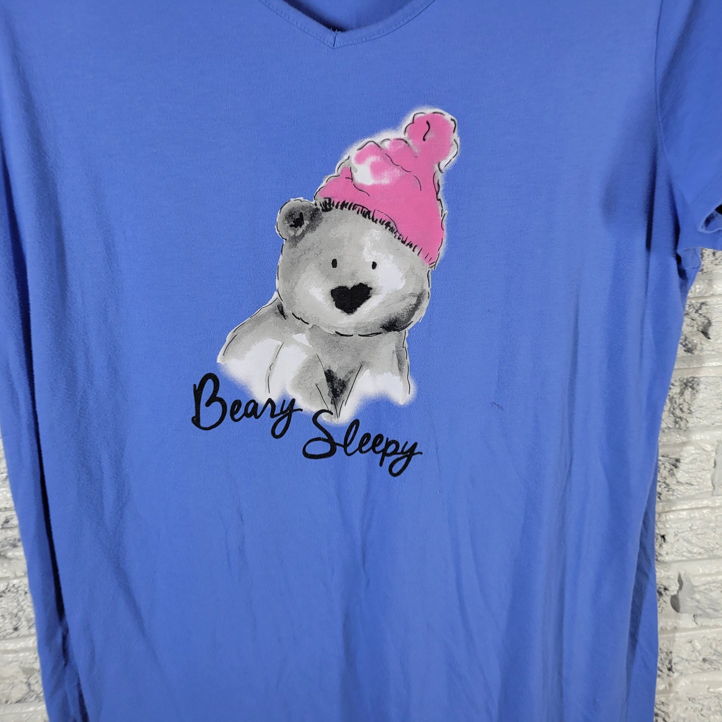 Secret Treasures L/XL Blue Pajama Top VNeck Sleepwear Short Sleeve Bear BLU67E