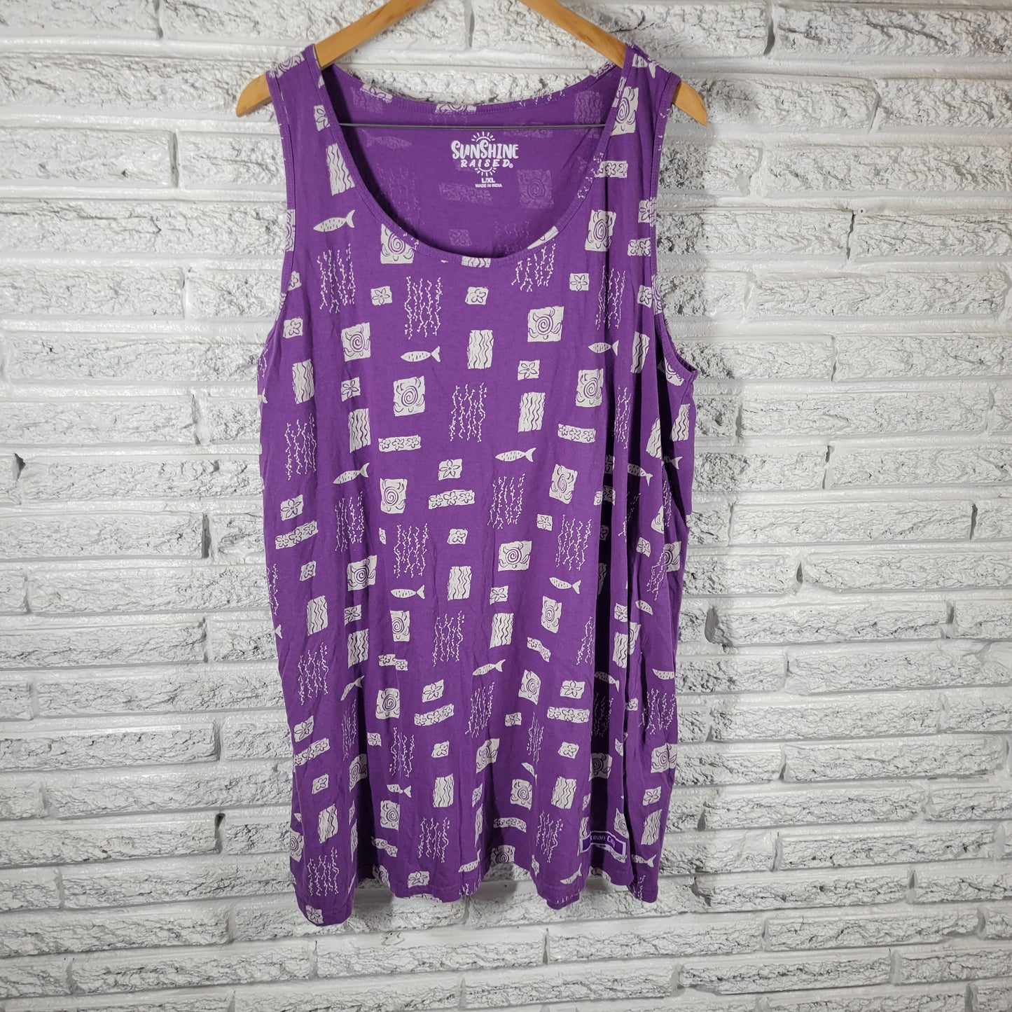 Sunshine Raised Ocean City Purple Fish Sea Life L/XL Dress Coverup PUR41E