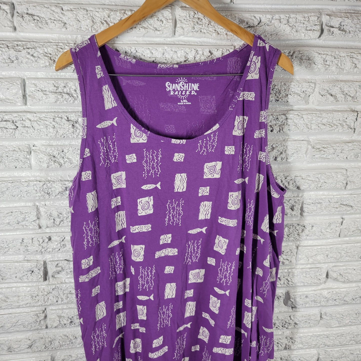 Sunshine Raised Ocean City Purple Fish Sea Life L/XL Dress Coverup PUR41E