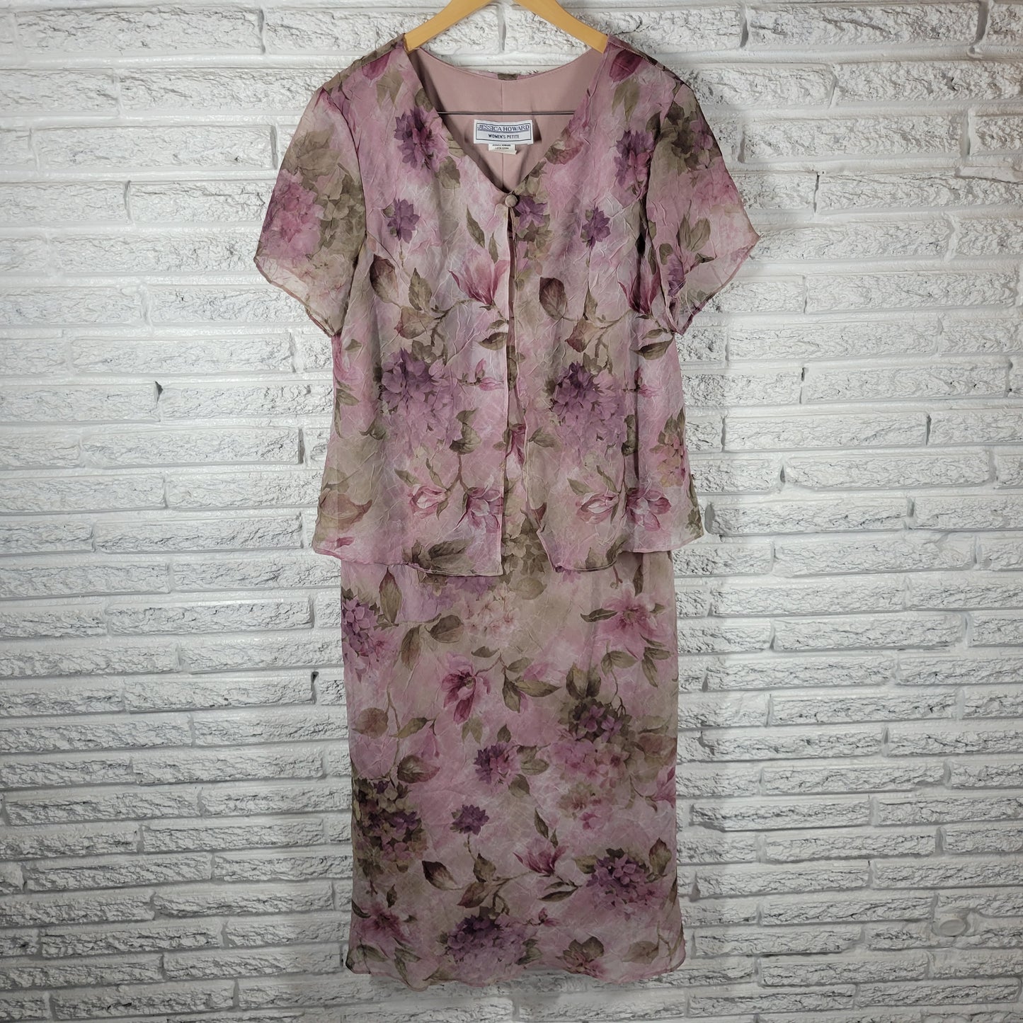 Jessica Howard Purple Green Floral Chiffon Midi Shirt Dress 20P Petite FLO59E