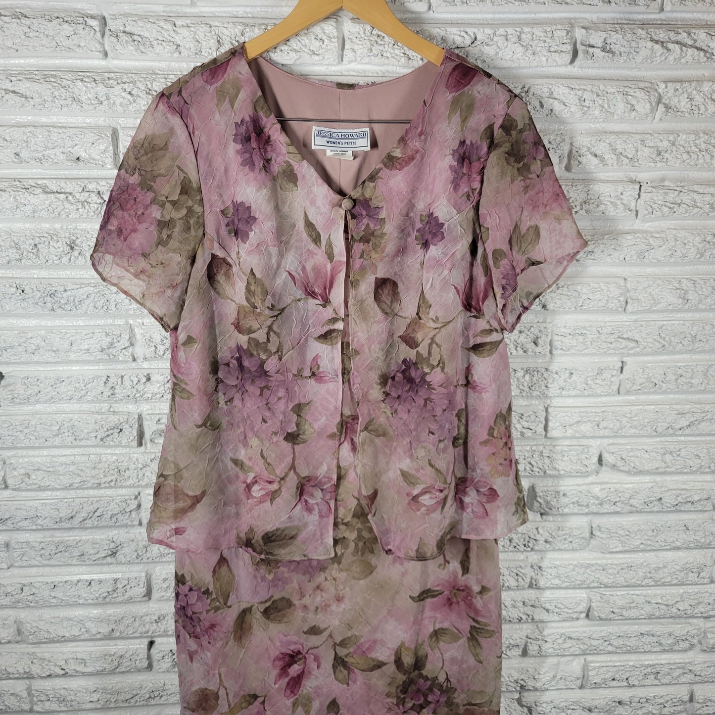 Jessica Howard Purple Green Floral Chiffon Midi Shirt Dress 20P Petite FLO59E