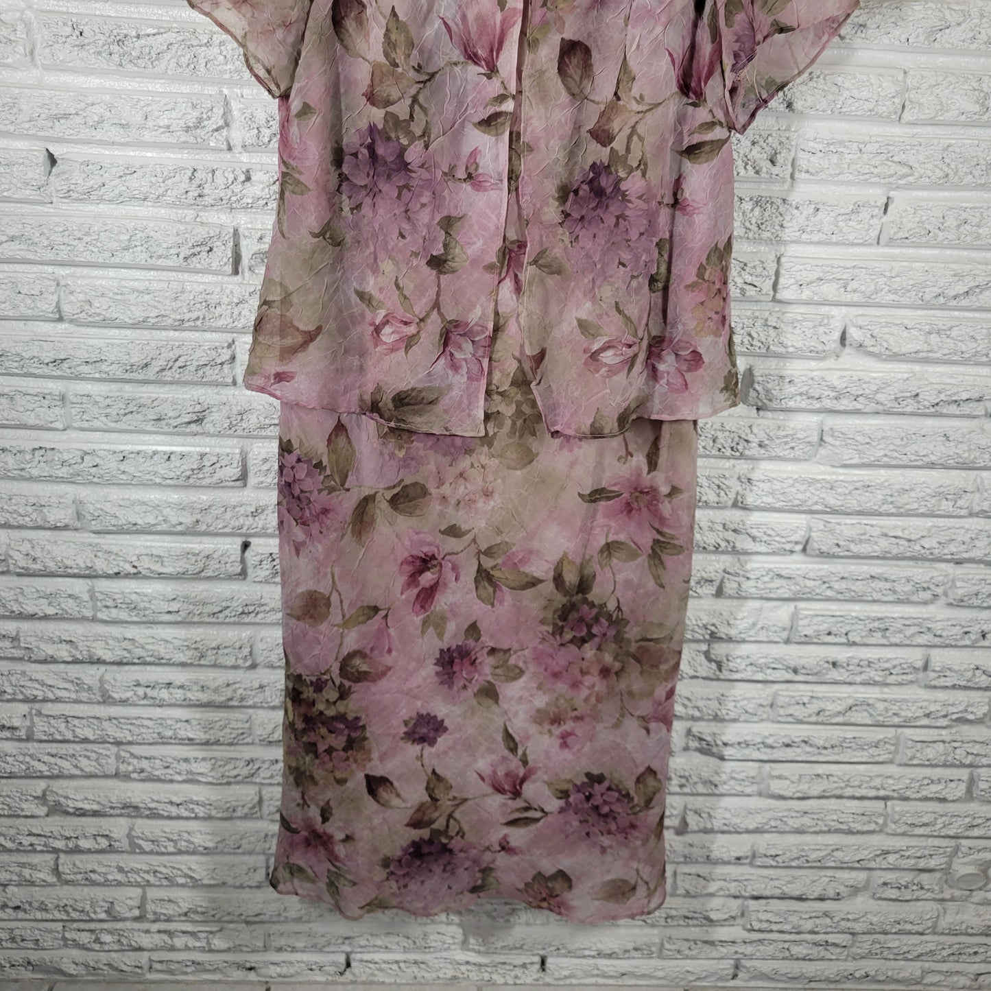 Jessica Howard Purple Green Floral Chiffon Midi Shirt Dress 20P Petite FLO59E