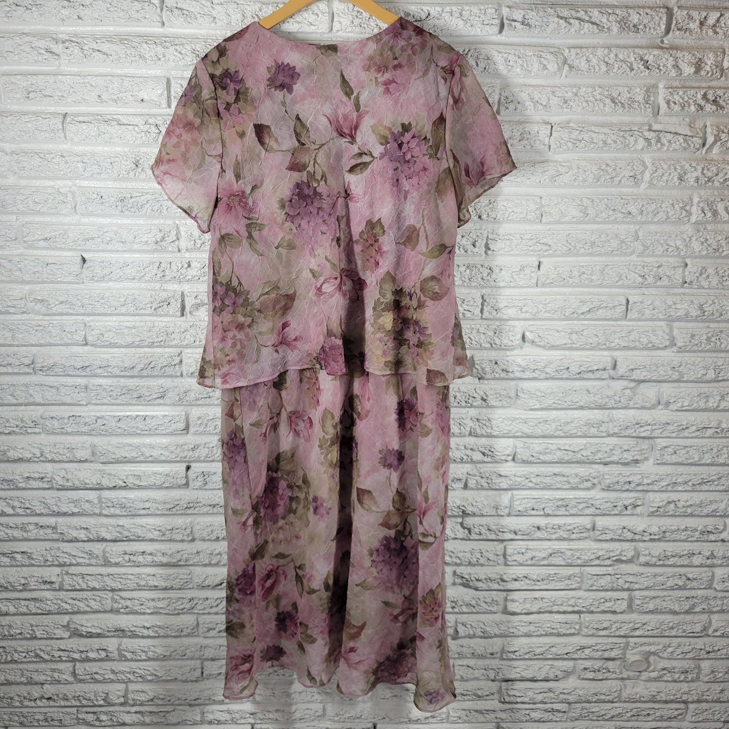 Jessica Howard Purple Green Floral Chiffon Midi Shirt Dress 20P Petite FLO59E