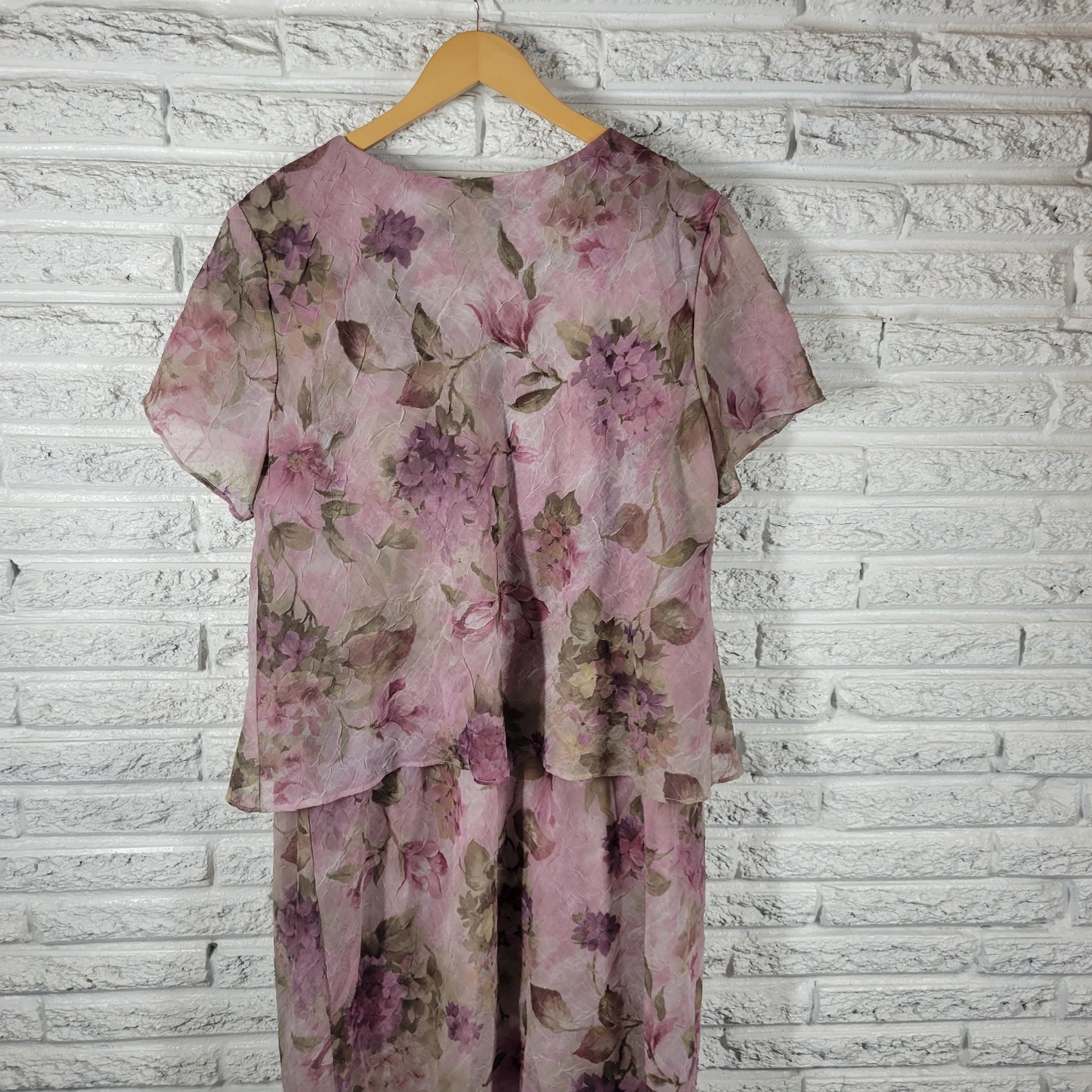 Jessica Howard Purple Green Floral Chiffon Midi Shirt Dress 20P Petite FLO59E