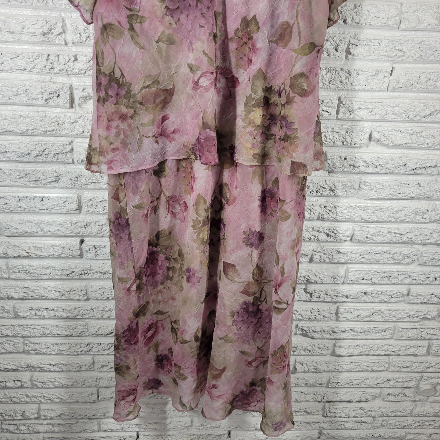 Jessica Howard Purple Green Floral Chiffon Midi Shirt Dress 20P Petite FLO59E