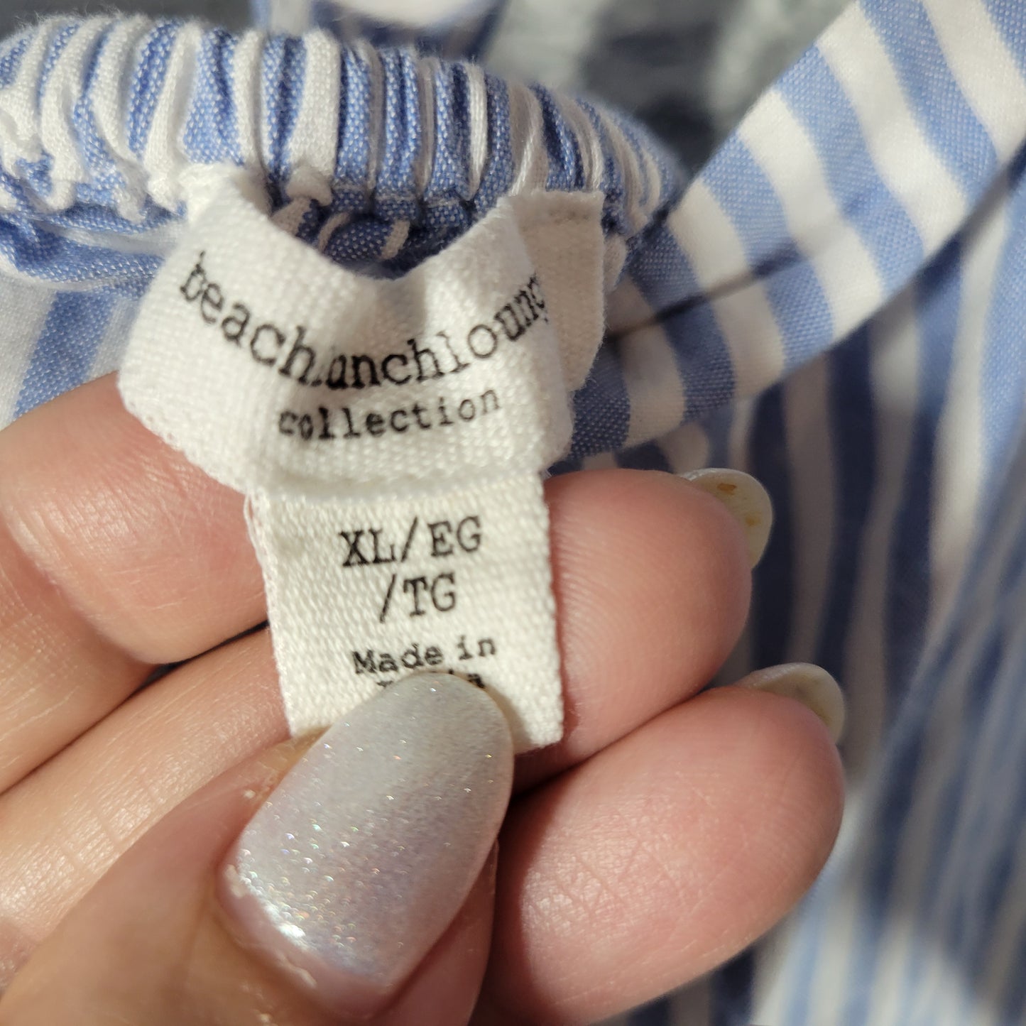 Beach Lunch Lounge Blue White Striped Peasant Dress XL Boat Neck Pleat STR116E