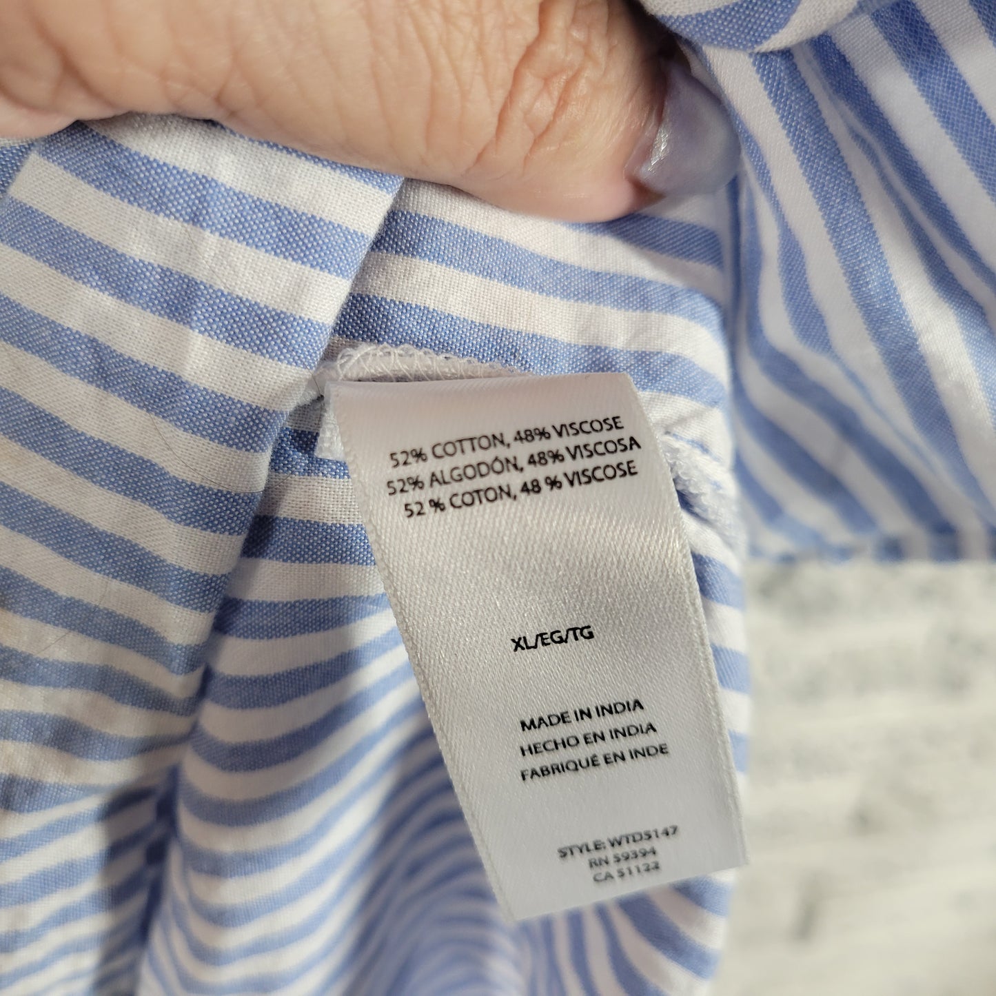 Beach Lunch Lounge Blue White Striped Peasant Dress XL Boat Neck Pleat STR116E