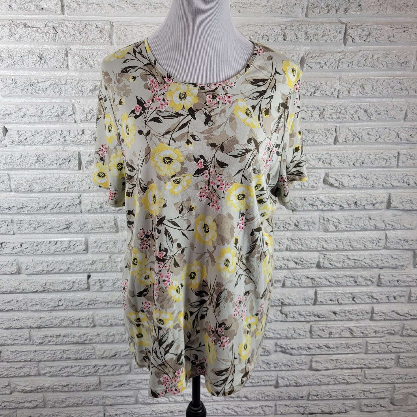 Croft & Barrow Classic Womens Tee 2X Floral 100% Cotton Crew Neck FLO221E