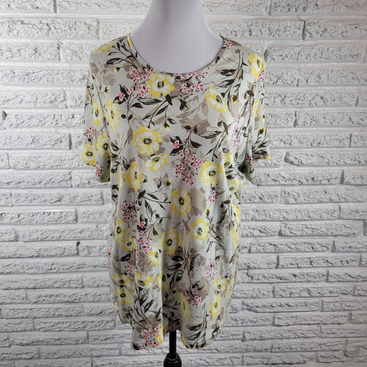 Croft & Barrow Classic Womens Tee 2X Floral 100% Cotton Crew Neck FLO221E