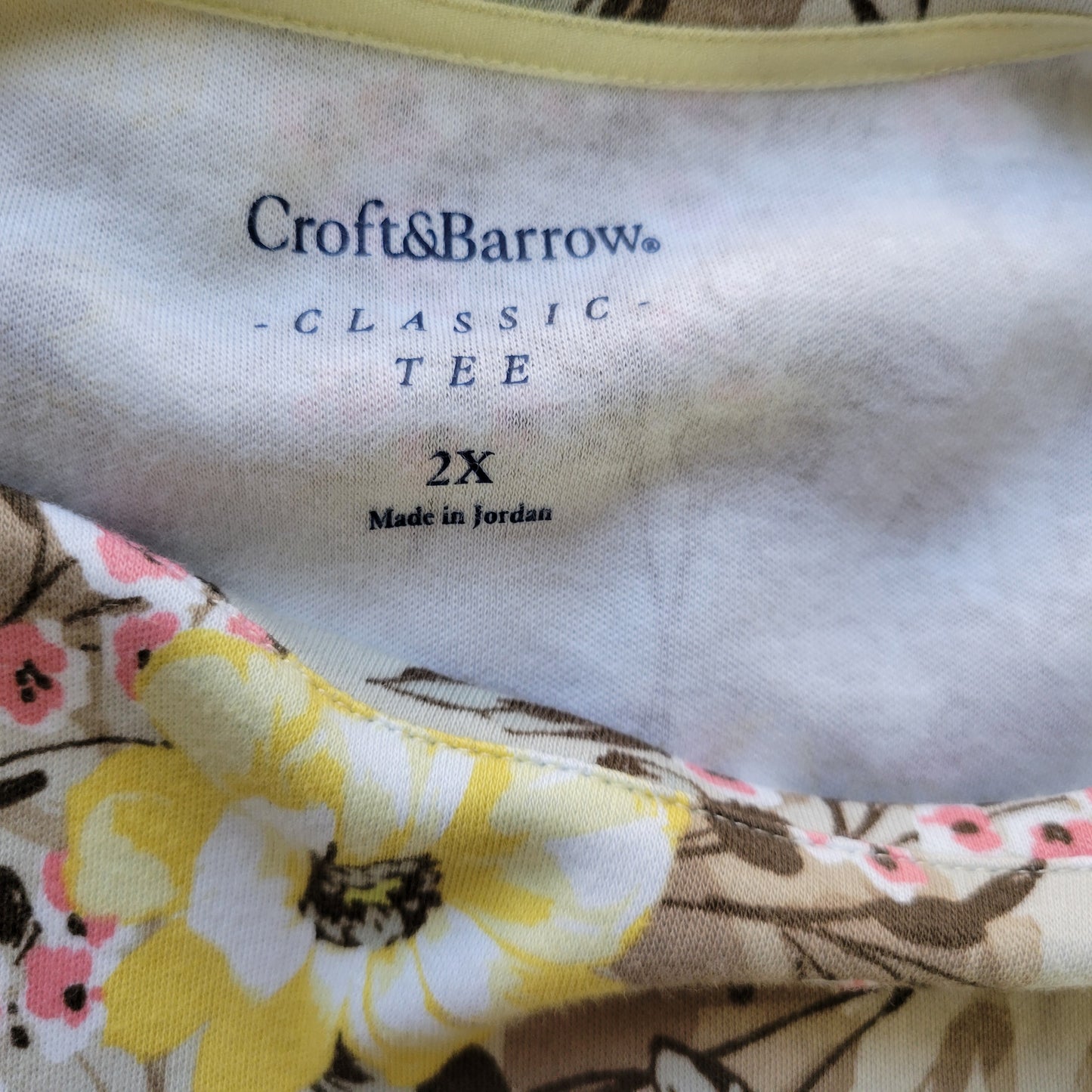 Croft & Barrow Classic Womens Tee 2X Floral 100% Cotton Crew Neck FLO221E