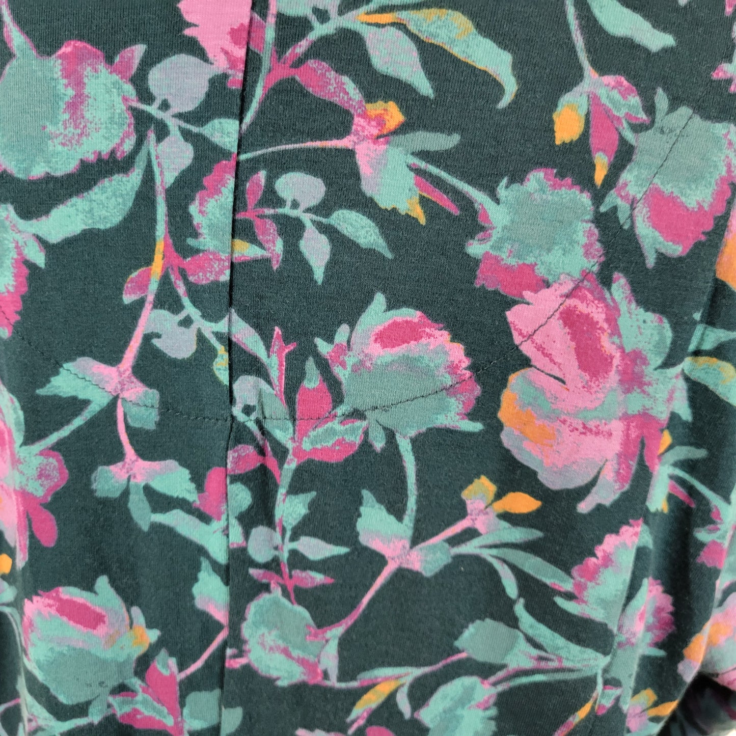 Denim & Co Womens Tee XL Blue Purple Floral Cotton Blend Tunic Top FLO279E