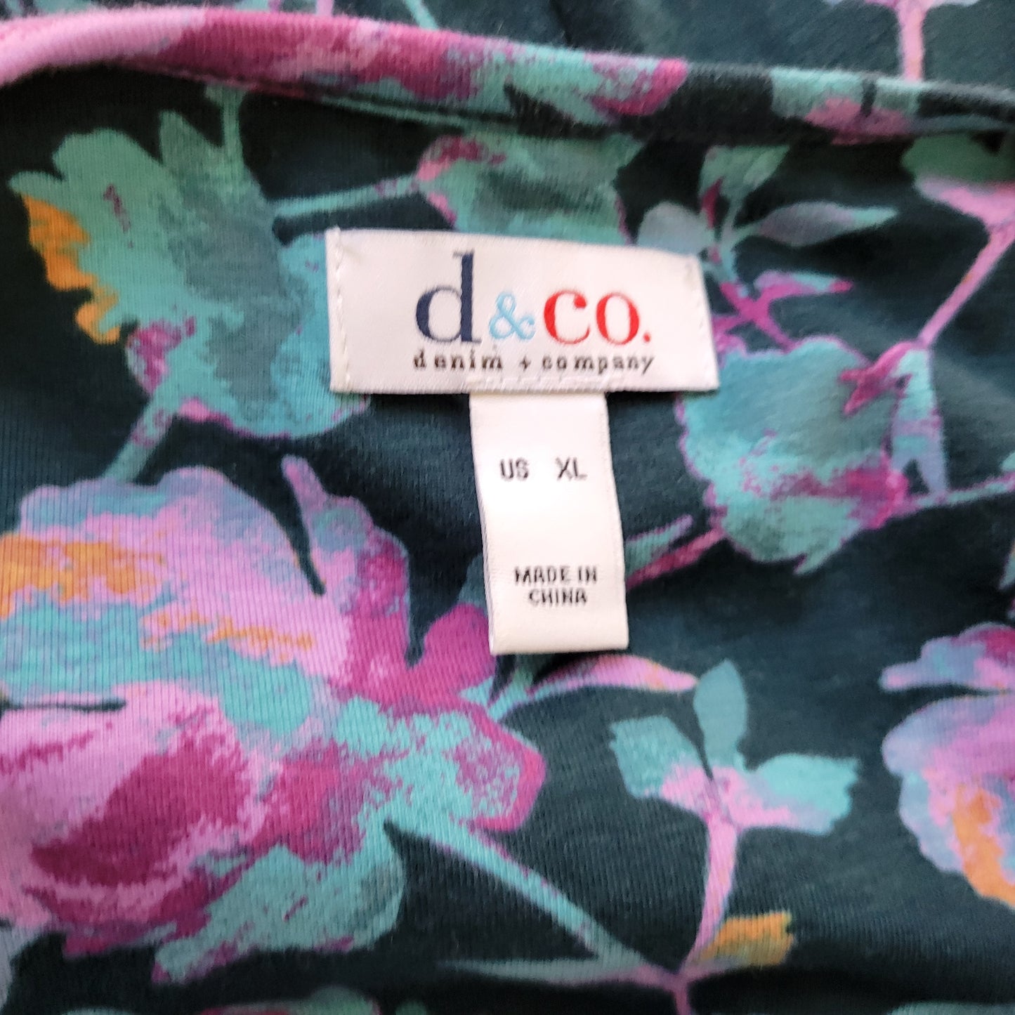 Denim & Co Womens Tee XL Blue Purple Floral Cotton Blend Tunic Top FLO279E