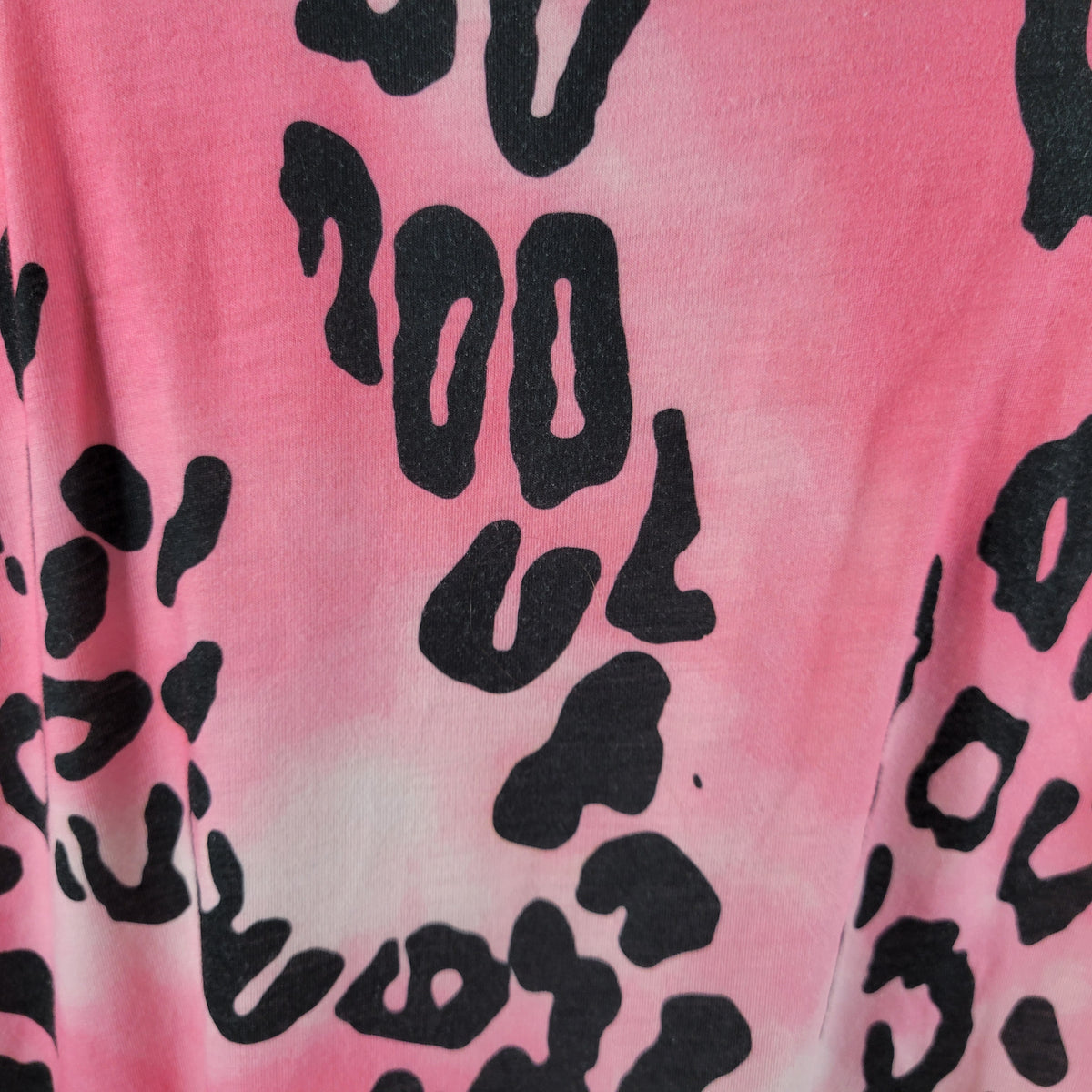 Southern Stitch Womens Tee XL Pink Animal Print Lattice Neck Gathered Hem ANI61E