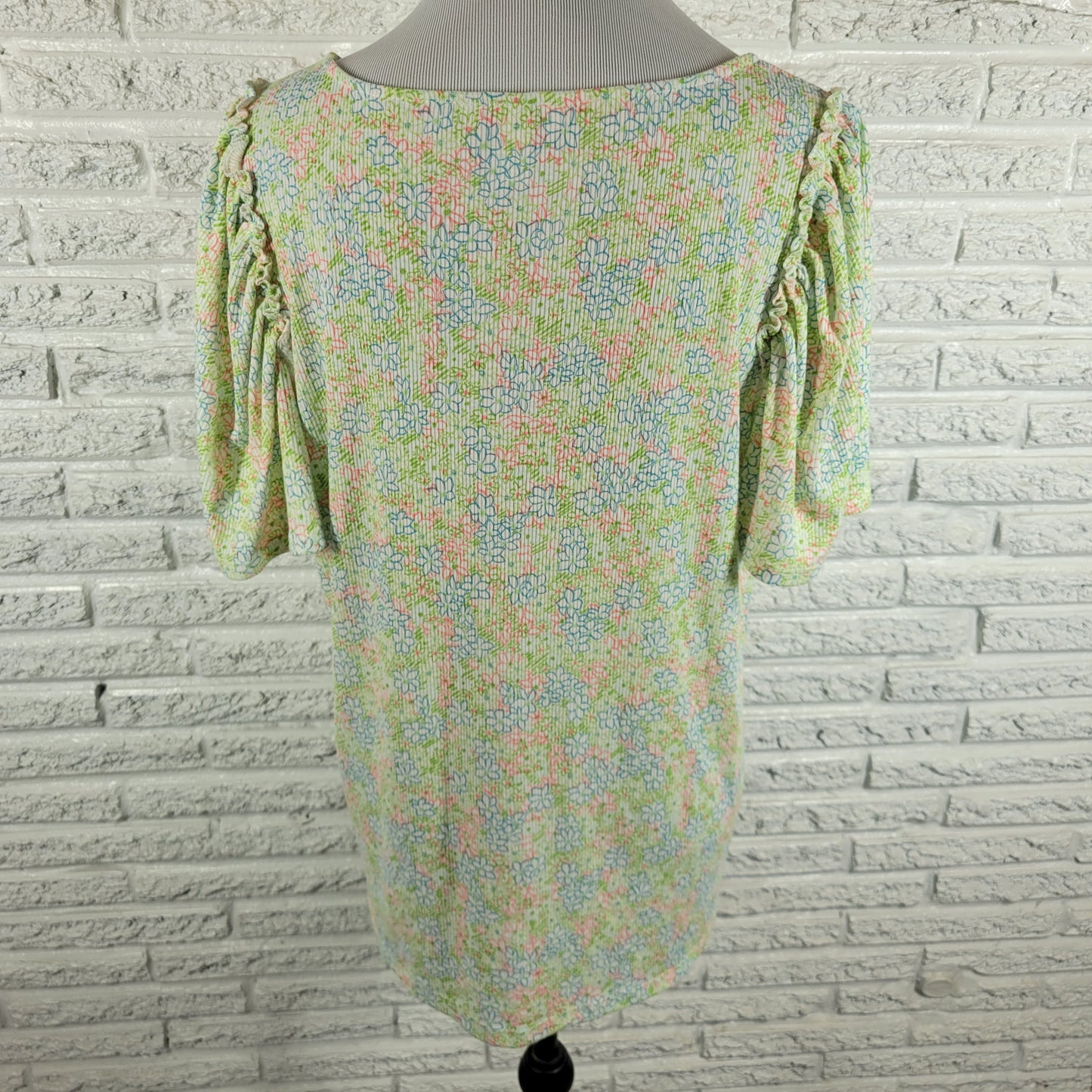 CJ Banks Womens Top 1X Ruffle Sleeve Floral V-Neck Blouse Knit Pullover FLO278E