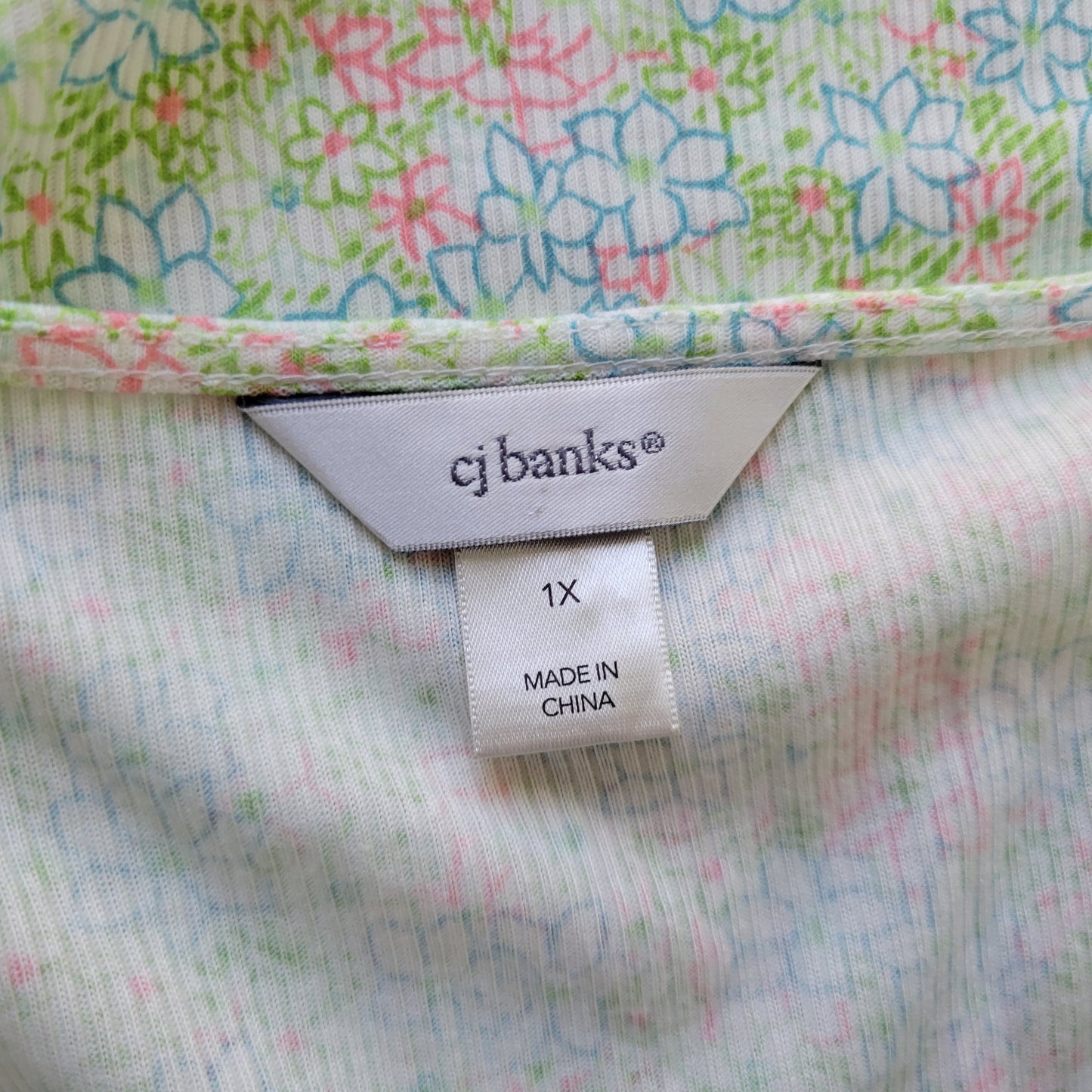 CJ Banks Womens Top 1X Ruffle Sleeve Floral V-Neck Blouse Knit Pullover FLO278E