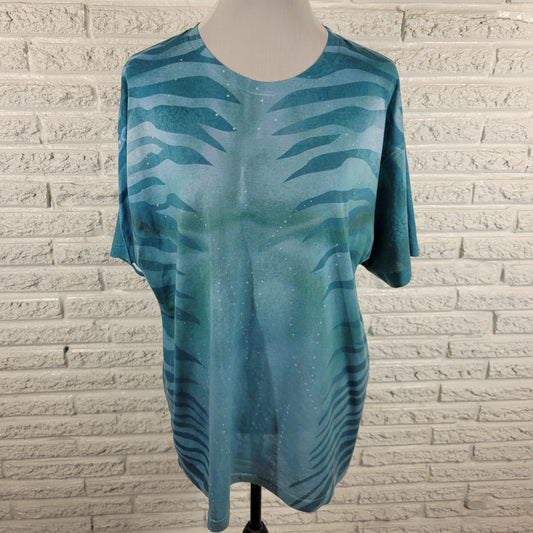 Disney Pandora Womens Tee XL Blue Animal Print Short Sleeve T-Shirt BLU75E