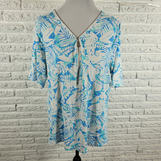 Belle Kim Gravel Womens Tee XL Blue White Floral Cotton Blend T-Shirt FLO275XE