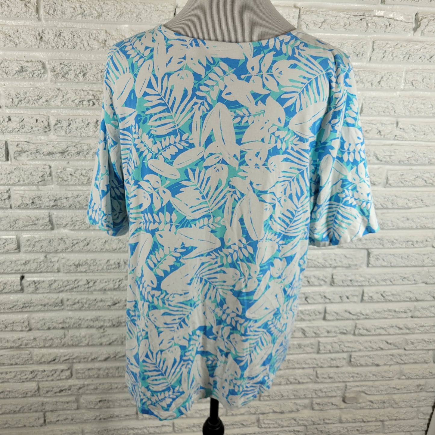 Belle Kim Gravel Womens Tee XL Blue White Floral Cotton Blend T-Shirt FLO275XE