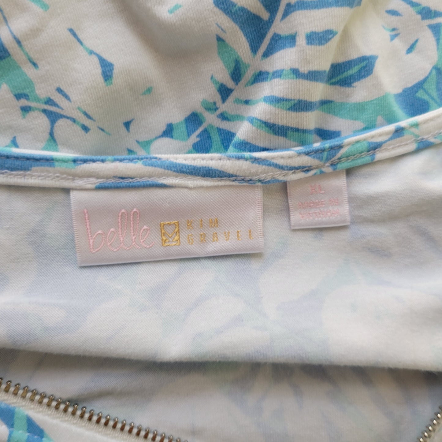 Belle Kim Gravel Womens Tee XL Blue White Floral Cotton Blend T-Shirt FLO275XE