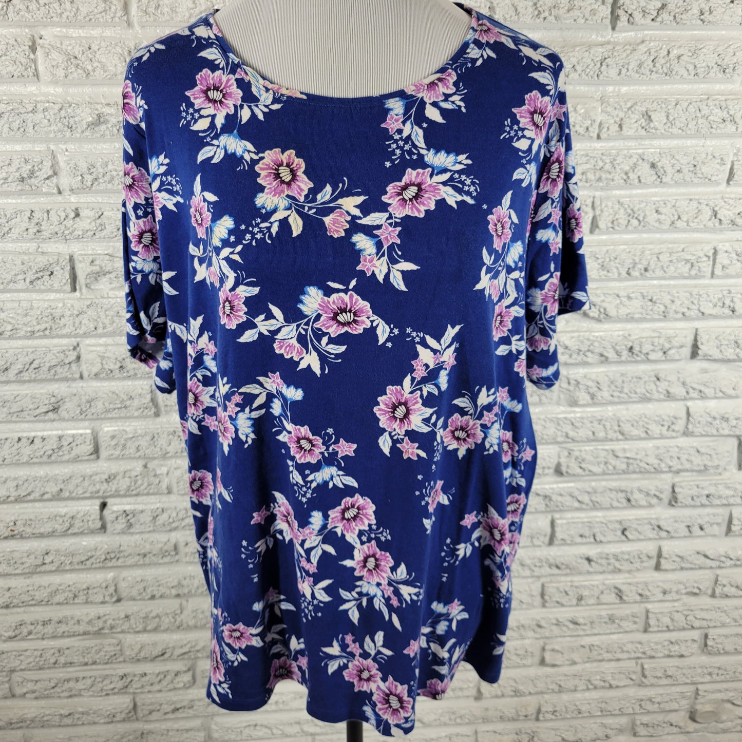 Croft & Barrow Classic Womens Tee 2X Blue Purple Floral 100% Cotton FLO275E
