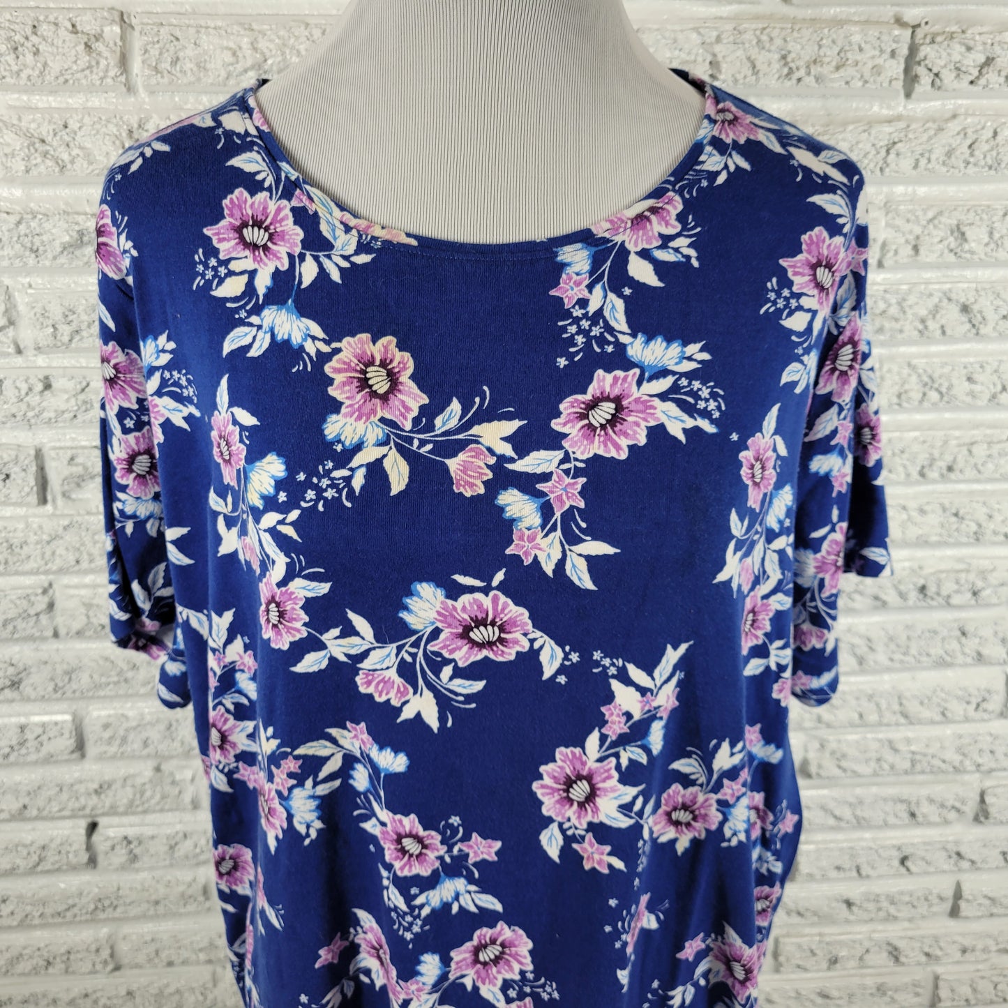 Croft & Barrow Classic Womens Tee 2X Blue Purple Floral 100% Cotton FLO275E