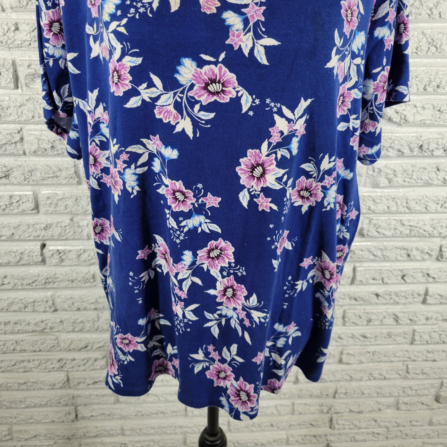 Croft & Barrow Classic Womens Tee 2X Blue Purple Floral 100% Cotton FLO275E