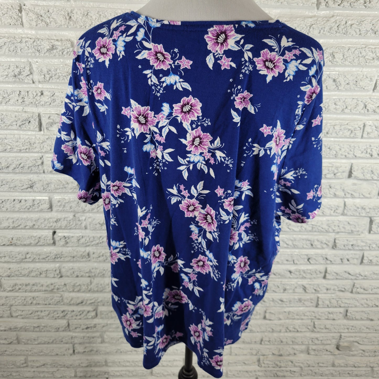 Croft & Barrow Classic Womens Tee 2X Blue Purple Floral 100% Cotton FLO275E