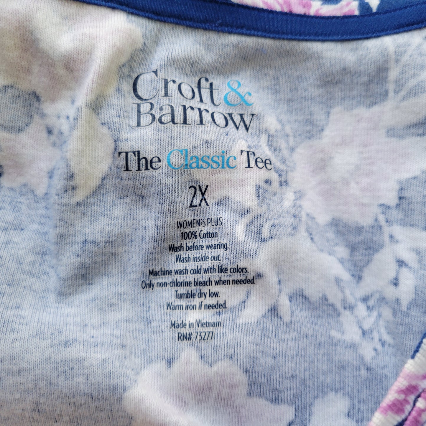 Croft & Barrow Classic Womens Tee 2X Blue Purple Floral 100% Cotton FLO275E