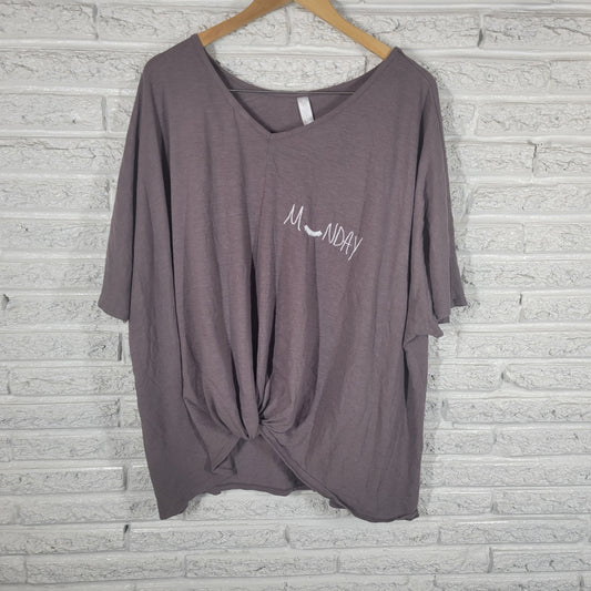 Cacique Pajama Top 26/28 Gray Cotton Blend Monday Plus Sleep Embroidered B5E