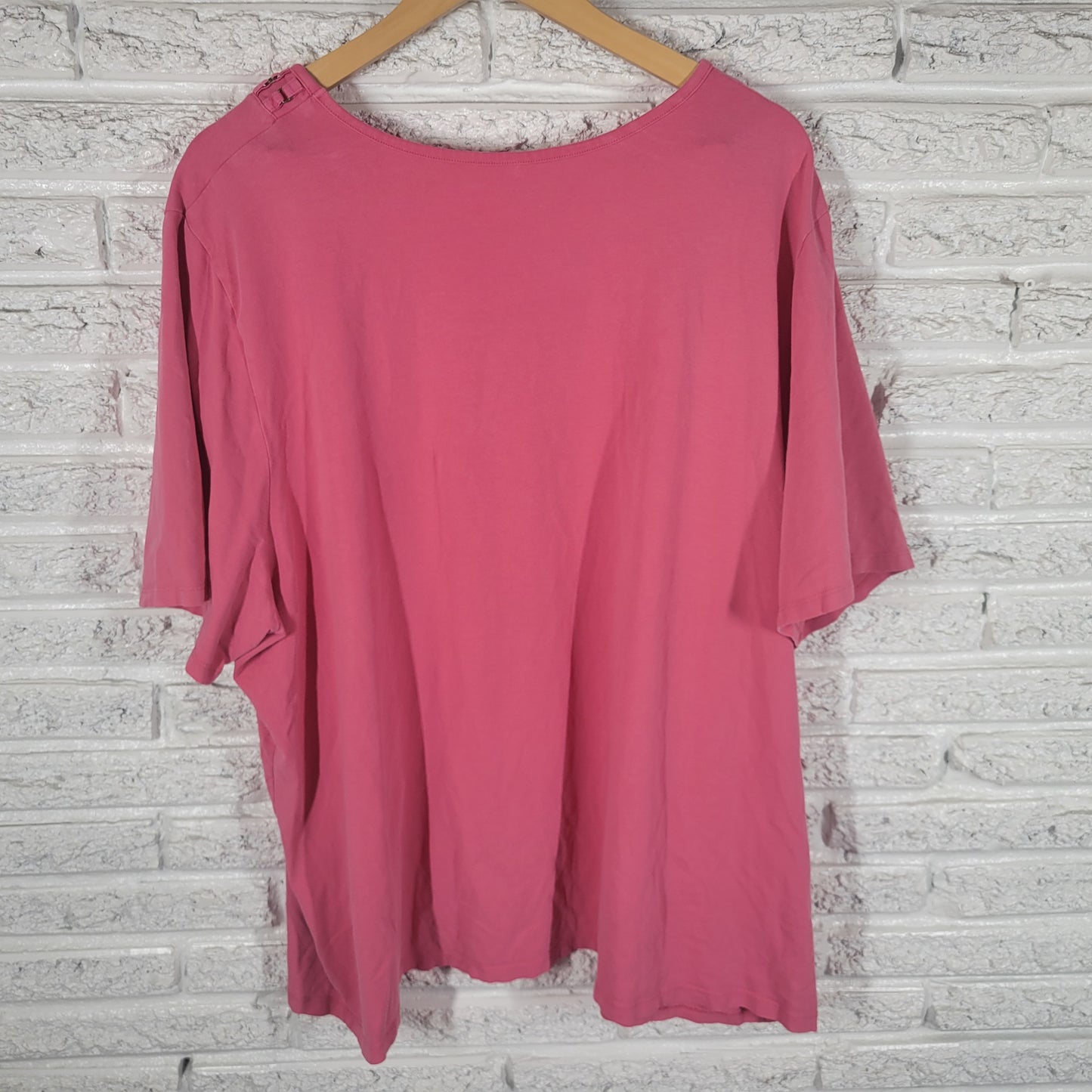 Liz & Me Pink Tee 3X Deco Neck Cotton Blend Shirt Short Sleeve Plus Size PIN1XE